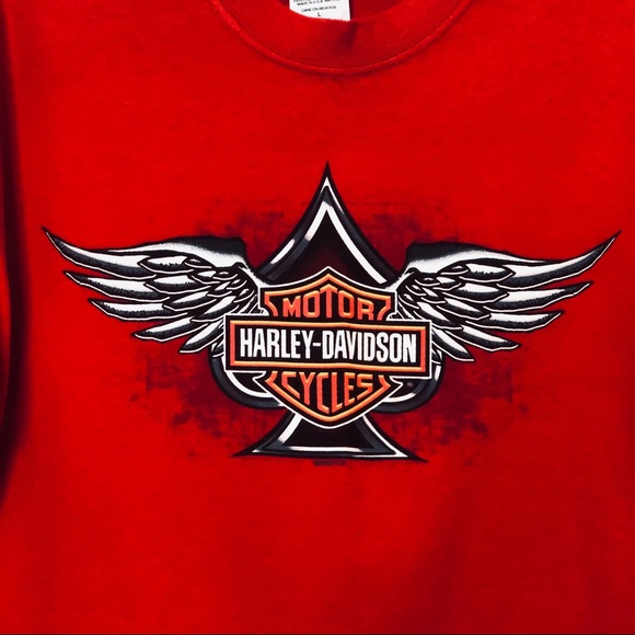 Harley Davidson Red SS T-Shirt w/ Spade n Wings - Picture 2 of 6